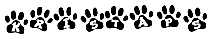 The image shows a row of animal paw prints, each containing a letter. The letters spell out the word Kristaps within the paw prints.