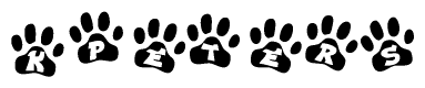 The image shows a series of animal paw prints arranged in a horizontal line. Each paw print contains a letter, and together they spell out the word Kpeters.