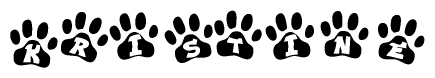 The image shows a series of animal paw prints arranged horizontally. Within each paw print, there's a letter; together they spell Kristine
