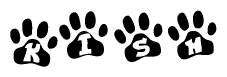The image shows a row of animal paw prints, each containing a letter. The letters spell out the word Kish within the paw prints.