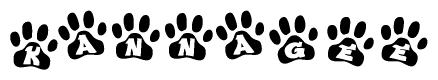 The image shows a row of animal paw prints, each containing a letter. The letters spell out the word Kannagee within the paw prints.