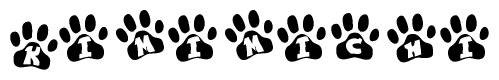 The image shows a series of animal paw prints arranged in a horizontal line. Each paw print contains a letter, and together they spell out the word Kimimichi.