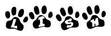The image shows a row of animal paw prints, each containing a letter. The letters spell out the word Lish within the paw prints.