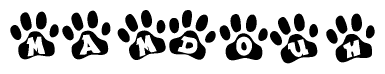 The image shows a series of animal paw prints arranged horizontally. Within each paw print, there's a letter; together they spell Mamdouh