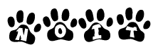 The image shows a row of animal paw prints, each containing a letter. The letters spell out the word Noit within the paw prints.