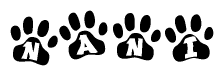 The image shows a row of animal paw prints, each containing a letter. The letters spell out the word Nani within the paw prints.
