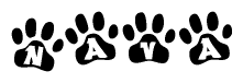 The image shows a series of animal paw prints arranged horizontally. Within each paw print, there's a letter; together they spell Nava
