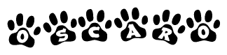The image shows a series of animal paw prints arranged horizontally. Within each paw print, there's a letter; together they spell Oscaro