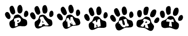 The image shows a series of animal paw prints arranged horizontally. Within each paw print, there's a letter; together they spell Pamhurt