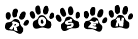 The image shows a row of animal paw prints, each containing a letter. The letters spell out the word Rosen within the paw prints.