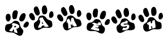 The image shows a series of animal paw prints arranged horizontally. Within each paw print, there's a letter; together they spell Ramesh