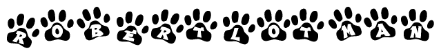 The image shows a series of animal paw prints arranged horizontally. Within each paw print, there's a letter; together they spell Robertlotman