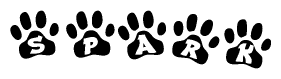 The image shows a series of animal paw prints arranged horizontally. Within each paw print, there's a letter; together they spell Spark