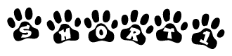 The image shows a row of animal paw prints, each containing a letter. The letters spell out the word Short1 within the paw prints.