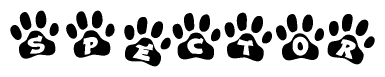 The image shows a series of animal paw prints arranged horizontally. Within each paw print, there's a letter; together they spell Spector