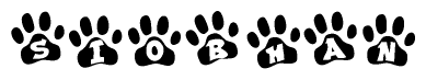The image shows a series of animal paw prints arranged in a horizontal line. Each paw print contains a letter, and together they spell out the word Siobhan.