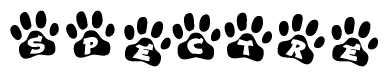 The image shows a row of animal paw prints, each containing a letter. The letters spell out the word Spectre within the paw prints.
