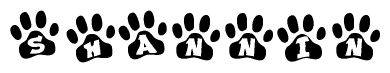 The image shows a series of animal paw prints arranged horizontally. Within each paw print, there's a letter; together they spell Shannin