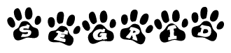 The image shows a series of animal paw prints arranged horizontally. Within each paw print, there's a letter; together they spell Segrid