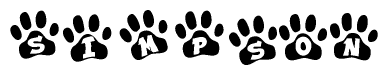 The image shows a row of animal paw prints, each containing a letter. The letters spell out the word Simpson within the paw prints.