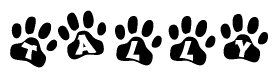 The image shows a row of animal paw prints, each containing a letter. The letters spell out the word Tally within the paw prints.
