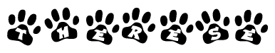 The image shows a series of animal paw prints arranged horizontally. Within each paw print, there's a letter; together they spell Therese