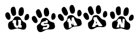 The image shows a series of animal paw prints arranged horizontally. Within each paw print, there's a letter; together they spell Usman