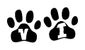 The image shows a row of animal paw prints, each containing a letter. The letters spell out the word Vi within the paw prints.