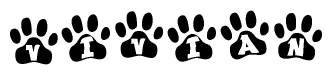 The image shows a series of animal paw prints arranged horizontally. Within each paw print, there's a letter; together they spell Vivian