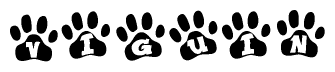 The image shows a series of animal paw prints arranged horizontally. Within each paw print, there's a letter; together they spell Viguin