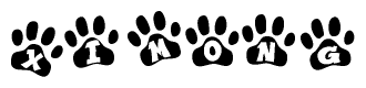 The image shows a row of animal paw prints, each containing a letter. The letters spell out the word Ximong within the paw prints.
