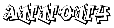The image is a stylized representation of the letters Annony designed to mimic the look of graffiti text. The letters are bold and have a three-dimensional appearance, with emphasis on angles and shadowing effects.