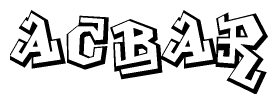 The image is a stylized representation of the letters Acbar designed to mimic the look of graffiti text. The letters are bold and have a three-dimensional appearance, with emphasis on angles and shadowing effects.