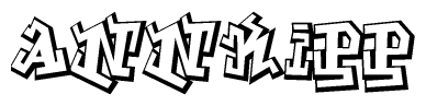 The clipart image depicts the word Annkipp in a style reminiscent of graffiti. The letters are drawn in a bold, block-like script with sharp angles and a three-dimensional appearance.