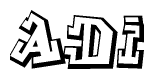 The clipart image depicts the word Adi in a style reminiscent of graffiti. The letters are drawn in a bold, block-like script with sharp angles and a three-dimensional appearance.