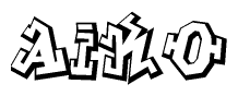 The clipart image depicts the word Aiko in a style reminiscent of graffiti. The letters are drawn in a bold, block-like script with sharp angles and a three-dimensional appearance.