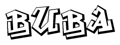 The image is a stylized representation of the letters Buba designed to mimic the look of graffiti text. The letters are bold and have a three-dimensional appearance, with emphasis on angles and shadowing effects.