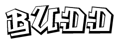 The image is a stylized representation of the letters Budd designed to mimic the look of graffiti text. The letters are bold and have a three-dimensional appearance, with emphasis on angles and shadowing effects.