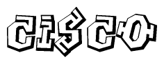 The clipart image depicts the word Cisco in a style reminiscent of graffiti. The letters are drawn in a bold, block-like script with sharp angles and a three-dimensional appearance.