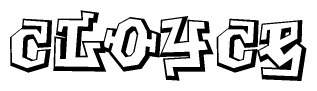 The clipart image depicts the word Cloyce in a style reminiscent of graffiti. The letters are drawn in a bold, block-like script with sharp angles and a three-dimensional appearance.