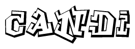 The clipart image depicts the word Candi in a style reminiscent of graffiti. The letters are drawn in a bold, block-like script with sharp angles and a three-dimensional appearance.