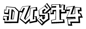 The clipart image depicts the word Dusty in a style reminiscent of graffiti. The letters are drawn in a bold, block-like script with sharp angles and a three-dimensional appearance.