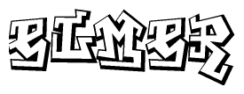 The image is a stylized representation of the letters Elmer designed to mimic the look of graffiti text. The letters are bold and have a three-dimensional appearance, with emphasis on angles and shadowing effects.