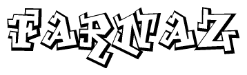 The clipart image depicts the word Farnaz in a style reminiscent of graffiti. The letters are drawn in a bold, block-like script with sharp angles and a three-dimensional appearance.