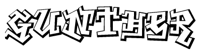 The clipart image depicts the word Gunther in a style reminiscent of graffiti. The letters are drawn in a bold, block-like script with sharp angles and a three-dimensional appearance.