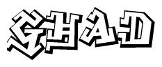 The clipart image depicts the word Ghad in a style reminiscent of graffiti. The letters are drawn in a bold, block-like script with sharp angles and a three-dimensional appearance.