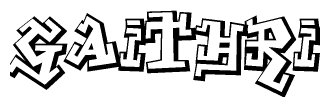 The clipart image depicts the word Gaithri in a style reminiscent of graffiti. The letters are drawn in a bold, block-like script with sharp angles and a three-dimensional appearance.