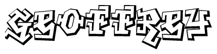 The image is a stylized representation of the letters Geoffrey designed to mimic the look of graffiti text. The letters are bold and have a three-dimensional appearance, with emphasis on angles and shadowing effects.
