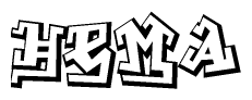 The clipart image depicts the word Hema in a style reminiscent of graffiti. The letters are drawn in a bold, block-like script with sharp angles and a three-dimensional appearance.