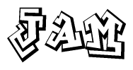 The image is a stylized representation of the letters Jam designed to mimic the look of graffiti text. The letters are bold and have a three-dimensional appearance, with emphasis on angles and shadowing effects.